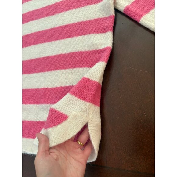 LOFT Pink and White Striped Fuzzy Warm Textured Shirttail Sweater Size Large - Picture 7 of 12